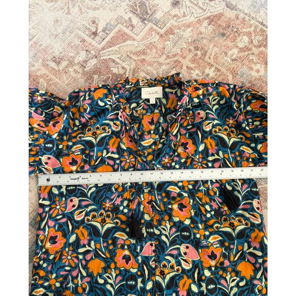 Cleobella Kaitlyn Floral Print Button Front Tassels Organic Cotton Blouse Small - Picture 14 of 16